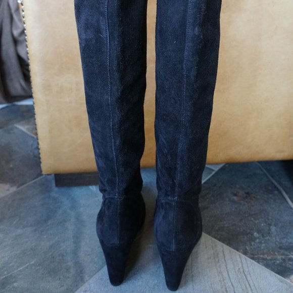 Stuart Weitzman Black Suede Knee High Wedge Boot - Picture 4 of 12